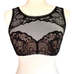 Calvin Klein Black Lace Bra Size M Sheer Fairy Whimsigoth Balconette Soft Cup
